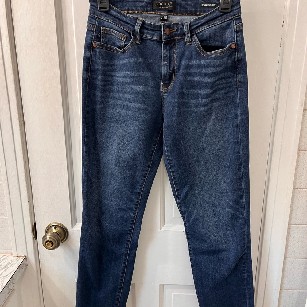 Judy Blue Women's Deep Blue Boyfriend Straight Leg Jeans